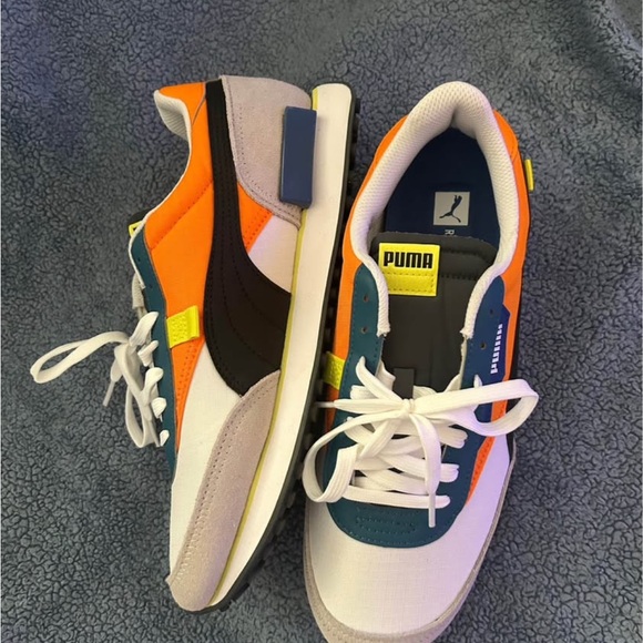 Puma Orange and Blue Retro Sneakers with Suede Accents - Picture 2 of 4
